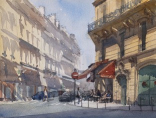 Café du Lycée Paris 9e - Watercolour on paper © Jonathan Bray 2015
