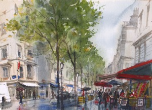 Rue de Martyrs Paris 9e - Watercolour on paper © Jonathan Bray 2015