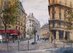Rue Lallier et Avenue Trudaine Paris 9e - Watercolour on paper © Jonathan Bray 2015